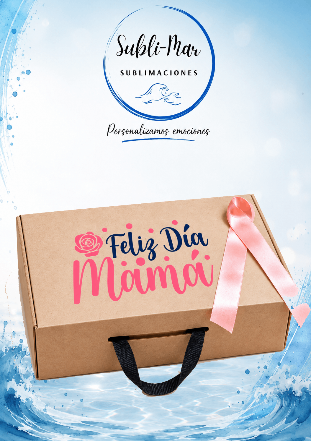 Caja abierta de regalo para el Día de la Madre con taza, infusiones y algo rico